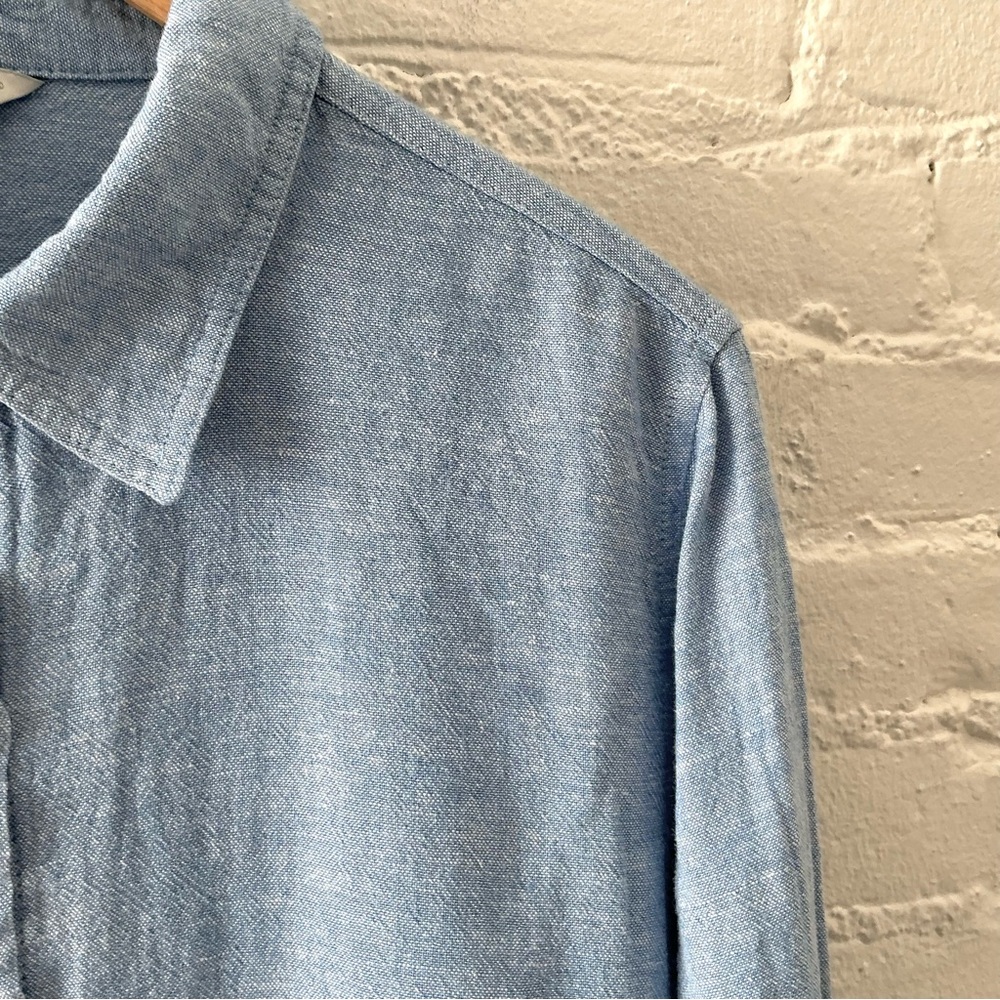 Orvis Womens Linen Blend Button Up Relaxed Fit Blue Tunic Top Coastal Preppy L - Picture 4 of 16